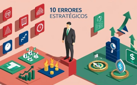 La imagen muestra una lista de «10 ERRORES ESTRATÉGICOS» seguida de dos signos de dólar ($) y las palabras «STOP» y «Start». Parece ser un gráfico o una presentación visual, posiblemente una diapositiva de una presentación o una sección de un documento.La imagen podría estar relacionada con los negocios, el marketing o el desarrollo personal, ya que menciona errores estratégicos, temas habituales en estos campos. Los signos de dólar sugieren un contexto financiero, mientras que «STOP» y «Start» podrían referirse a acciones a realizar o decisiones a tomar. 