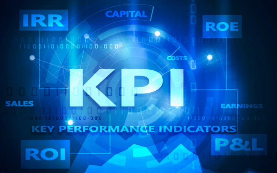 imagen con las letras kpis en blanco sobre azul